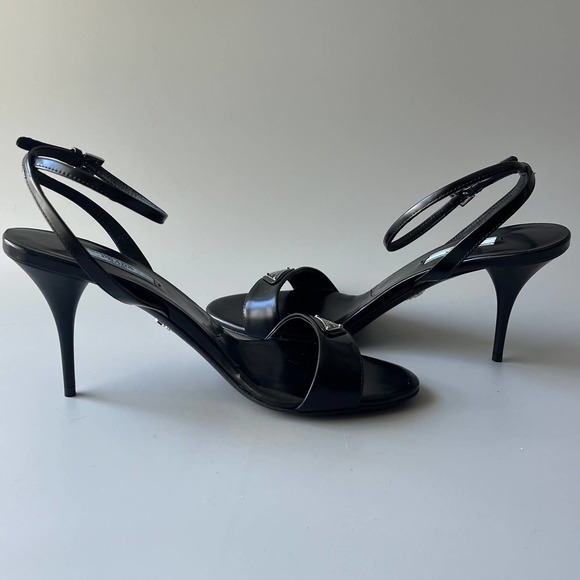 Prada Brushed Leather Logo Heel Sandal - Picture 1 of 7
